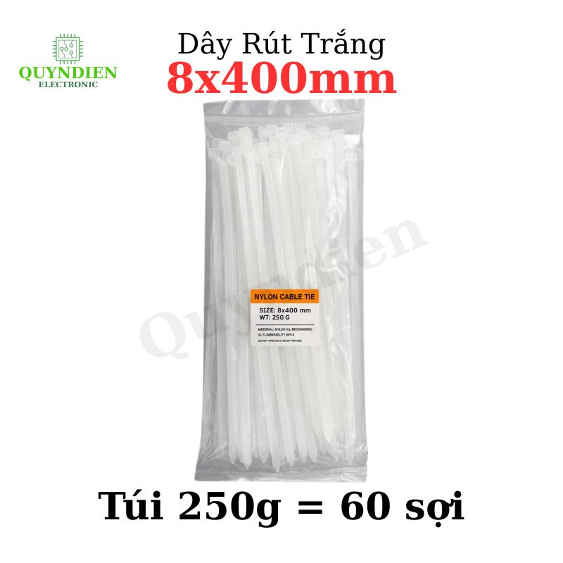 Dây Rút Nhựa 8x400mm Màu Trắng