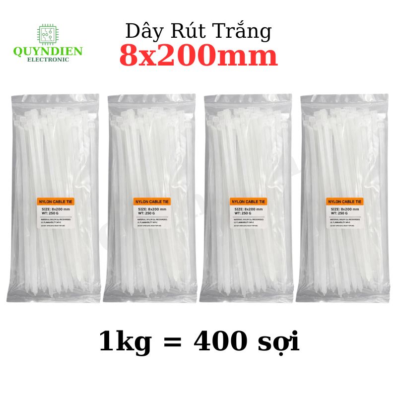 Dây Rút Nhựa 8x200mm Màu Trắng