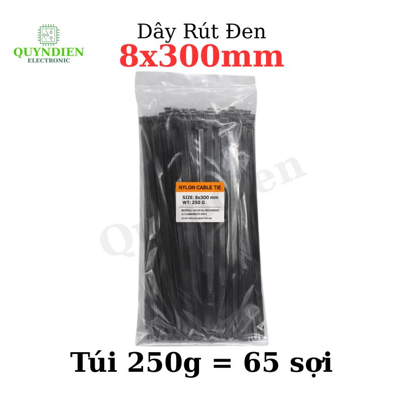 Dây Rút Nhựa 8x300mm Màu Đen