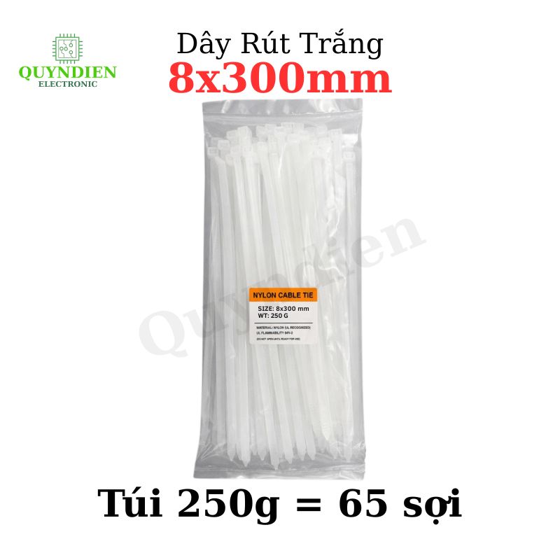 Dây Rút Nhựa 8x300mm Màu Trắng
