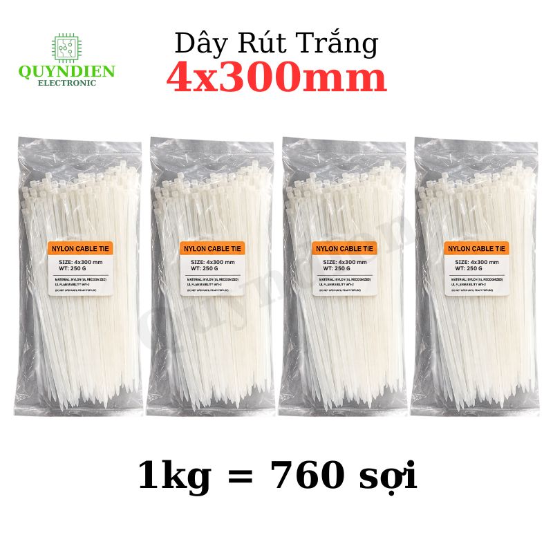 Dây Rút Nhựa 4x300mm Màu Trắng