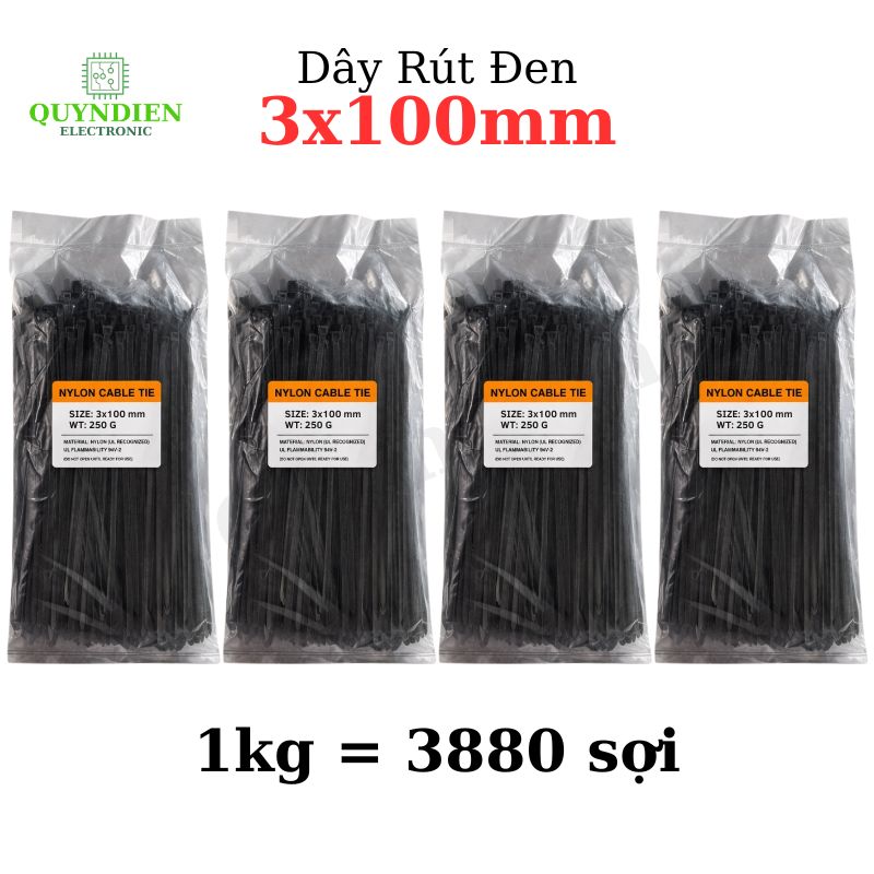 Dây Rút Nhựa 3x100mm Màu Đen