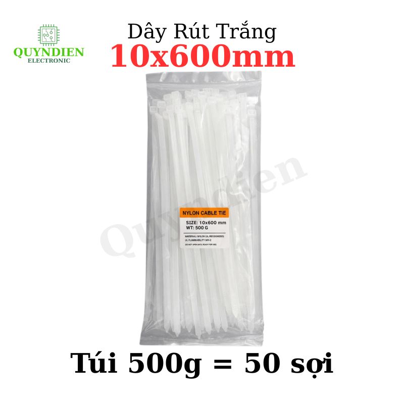 Dây Rút Nhựa 10x600mm Màu Trắng