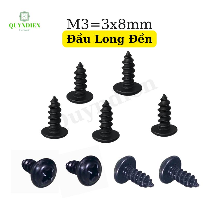 Ốc vít nhọn M3x8mm đầu long đền dài 8mm - Túi 1.000 Con