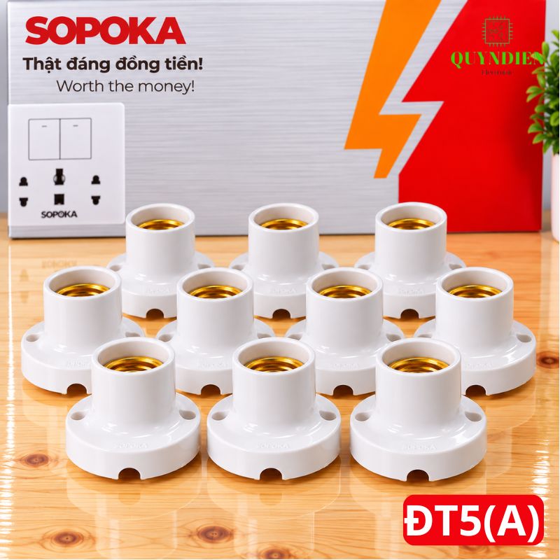 Đuôi Đèn Thẳng Lắp Trần Ren Vặn Xoáy E27 ĐT5A SOPOKA