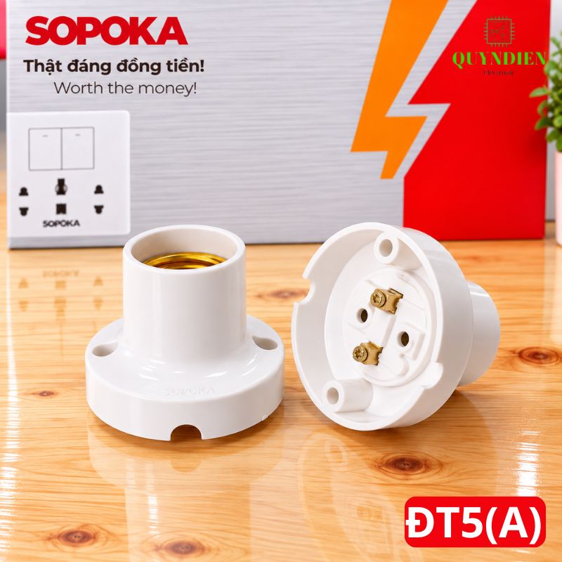 Đuôi Đèn Thẳng Lắp Trần Ren Vặn Xoáy E27 ĐT5A SOPOKA