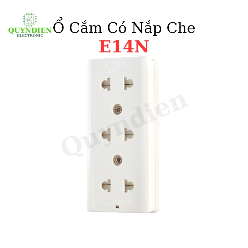 Ổ Cắm 3 Cửa Có Nắp Che An Toàn E14N Chịu Nhiệt Chống Cháy