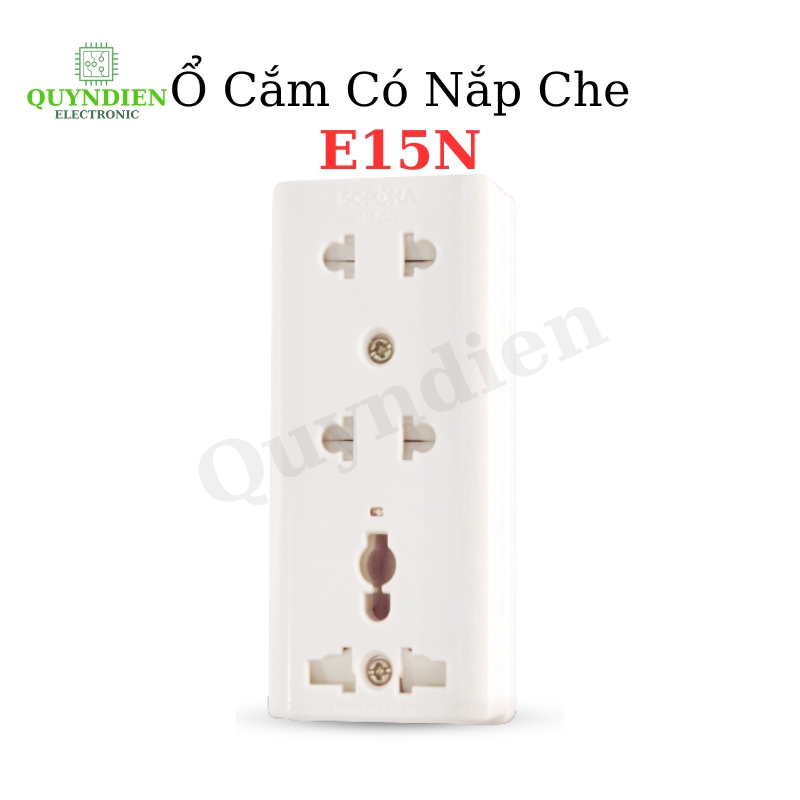 Ổ Cắm 3 Cửa Có Nắp Che An Toàn E15N Chịu Nhiệt Chống Cháy