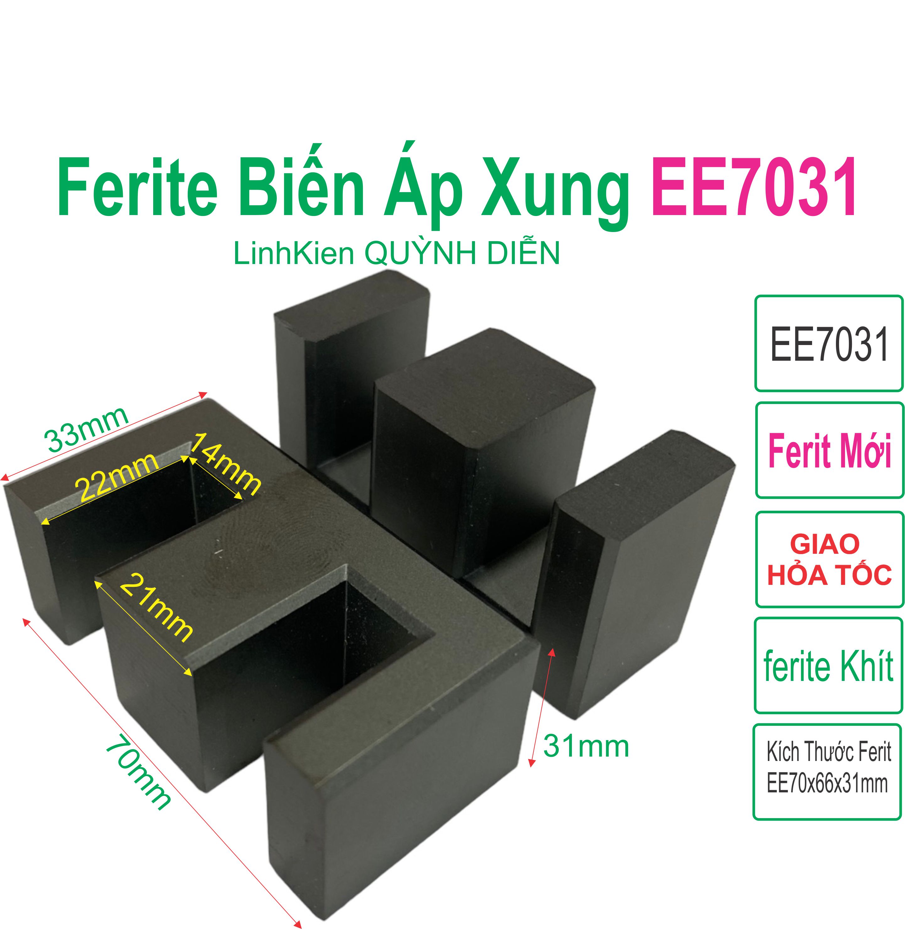 Lõi Biến Áp Xung EE70 Nằm (9+9) Chân