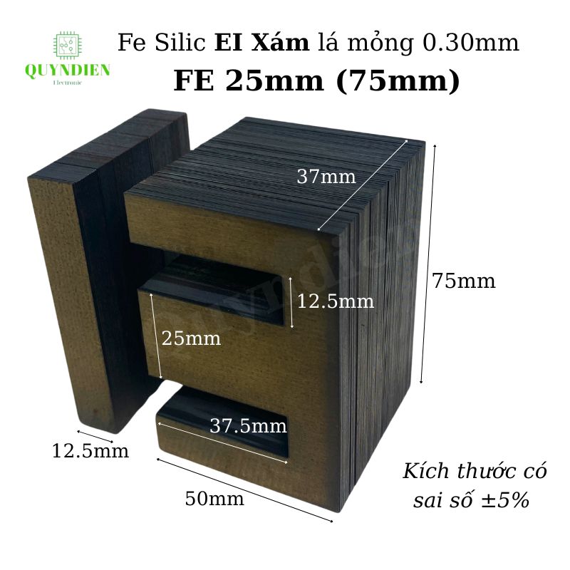 Fe Sắt Silic EI XÁM NÂU lá mỏng 0.30mm - 25mm (75mm) - 1Kg