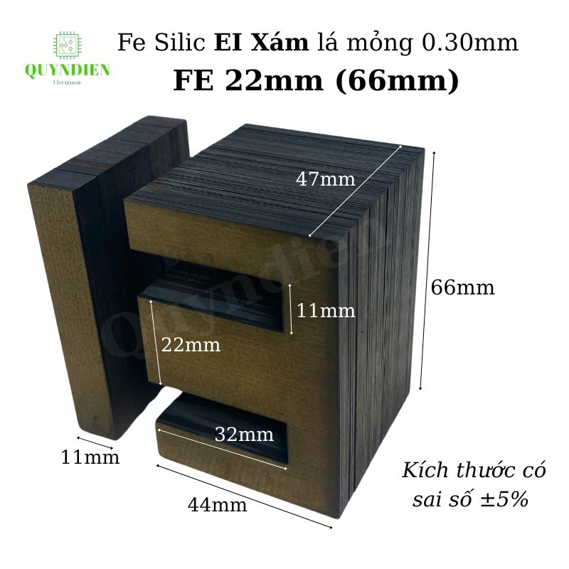 Fe Sắt Silic EI XÁM NÂU lá mỏng 0.30mm - 22mm (66mm) - 1Kg