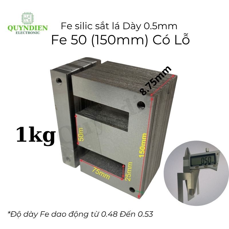 Fe Sắt silic EI lá dầy 0.5mm - 50mm (150mm) có lỗ