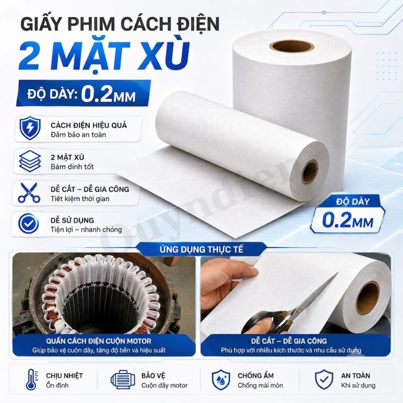 Giấy Phim Cách Điện Trắng 2 Mặt Xù Dày 0.2mm