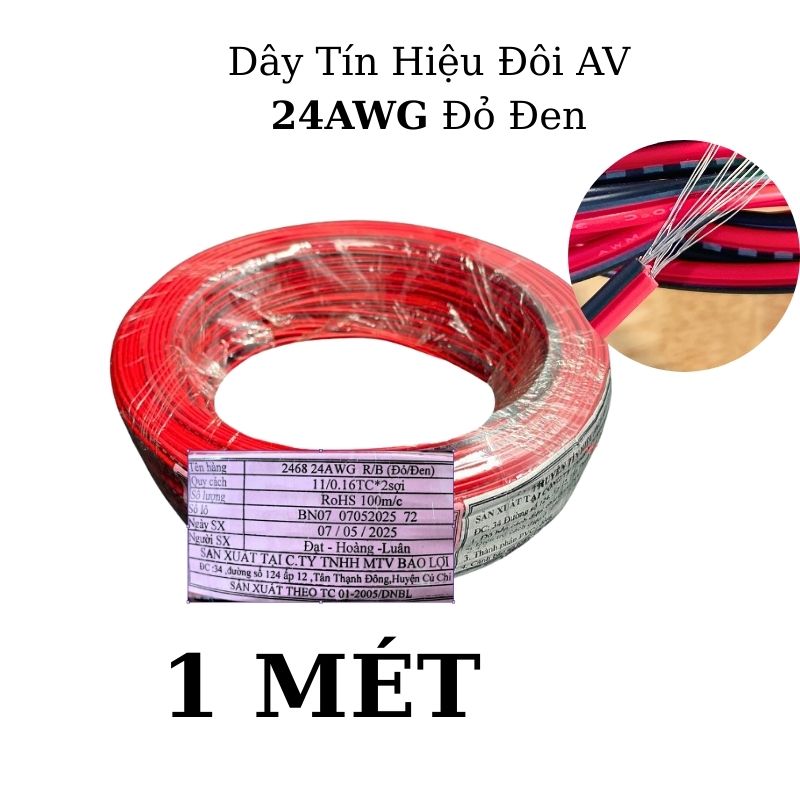 Dây Tín Hiệu Đôi AV 24AWG Đỏ Đen – Chống Nhiễu, Bền Bỉ, Chuẩn RoHS