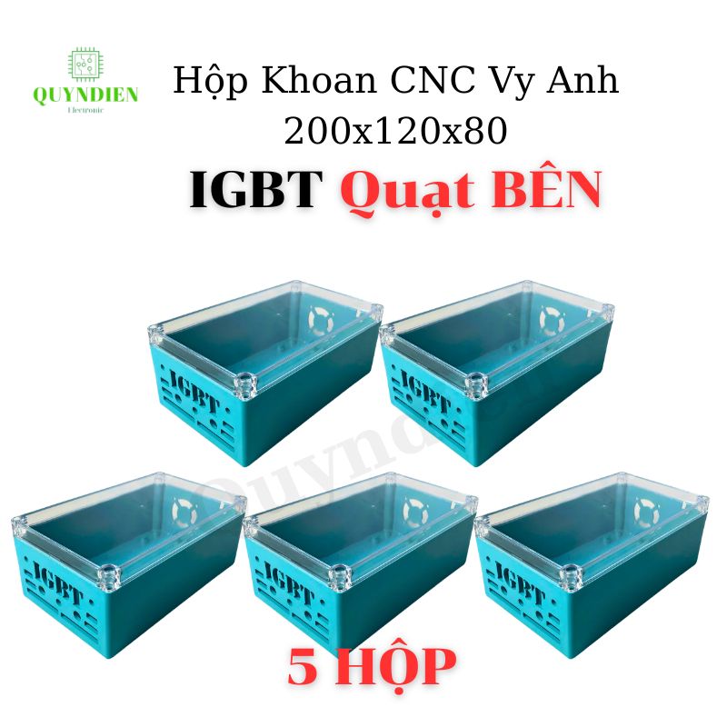 Hộp nhựa Khoan Sẵn IGBT 200x120x80mm Xanh nắp Trong quạt Bên