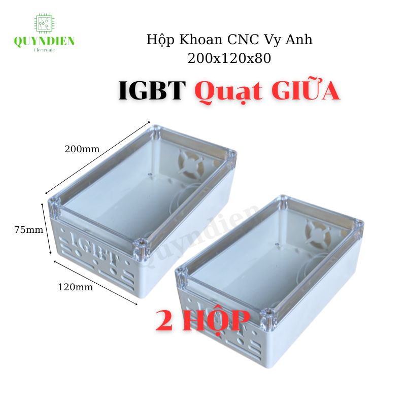 Hộp nhựa khoan IGBT Quạt Giữa 200x120x75mm Trắng nắp Trong