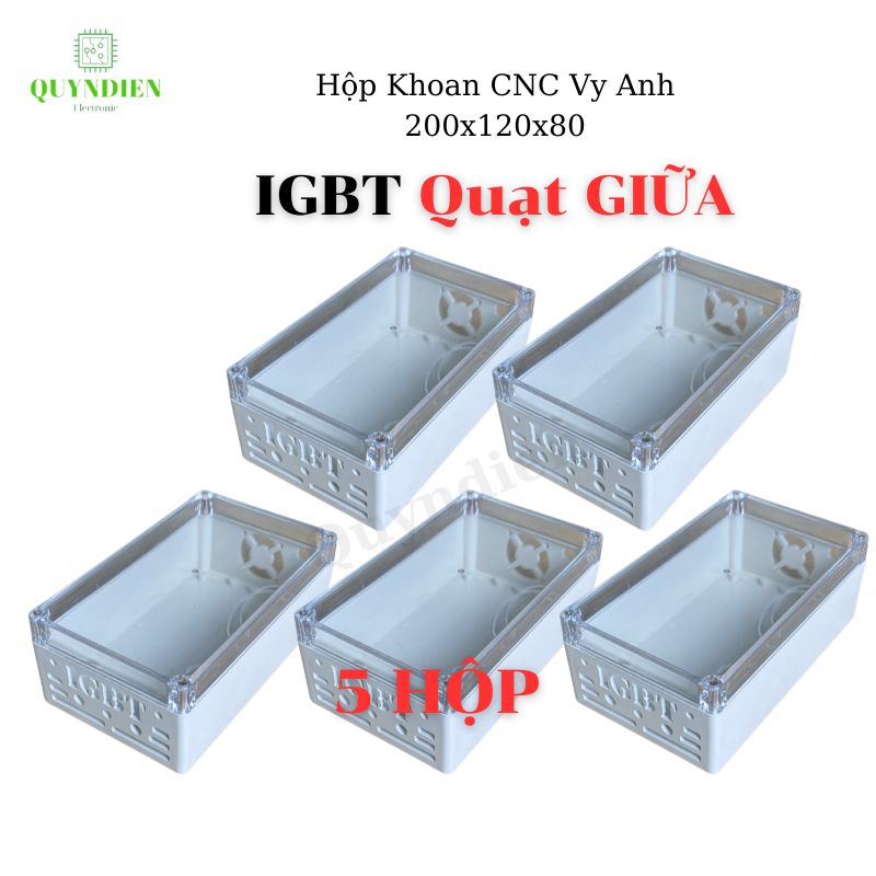 Hộp nhựa khoan IGBT Quạt Giữa 200x120x75mm Trắng nắp Trong