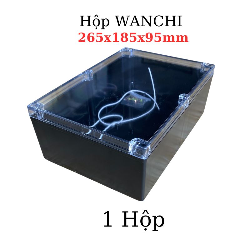 Hộp Nhựa ABS chống nước 265x185x95mm Wanchi, màu đen nắp trong