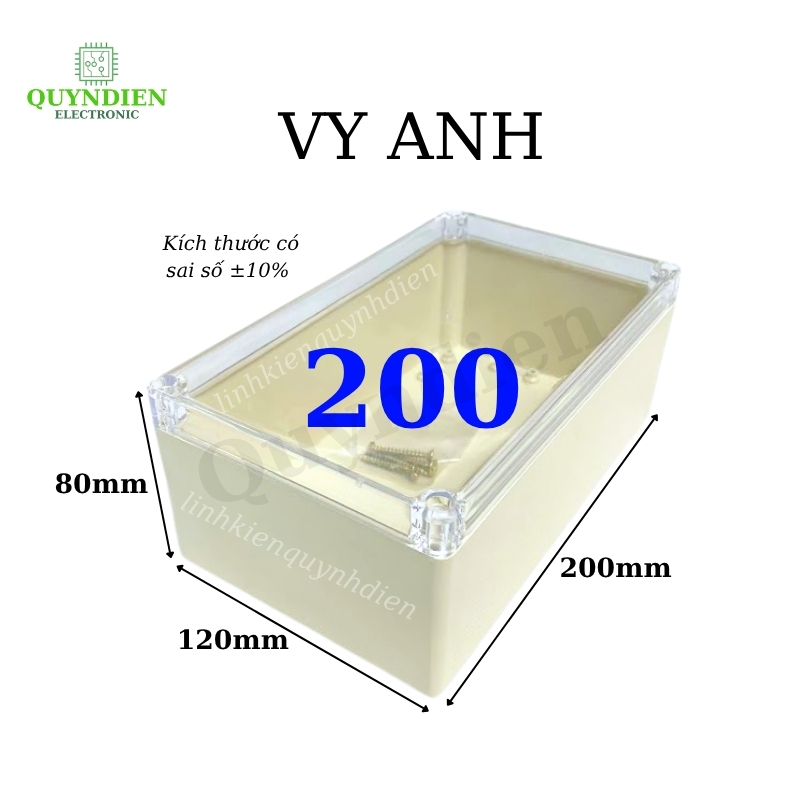 Hộp nhựa ABS điện tử 200x120x80mm màu Trắng nắp Trong Vy Anh
