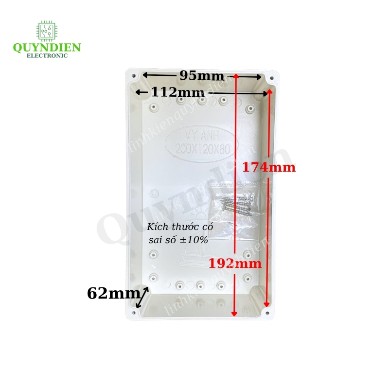 Hộp nhựa ABS điện tử 200x120x80mm màu Trắng nắp Trong Vy Anh