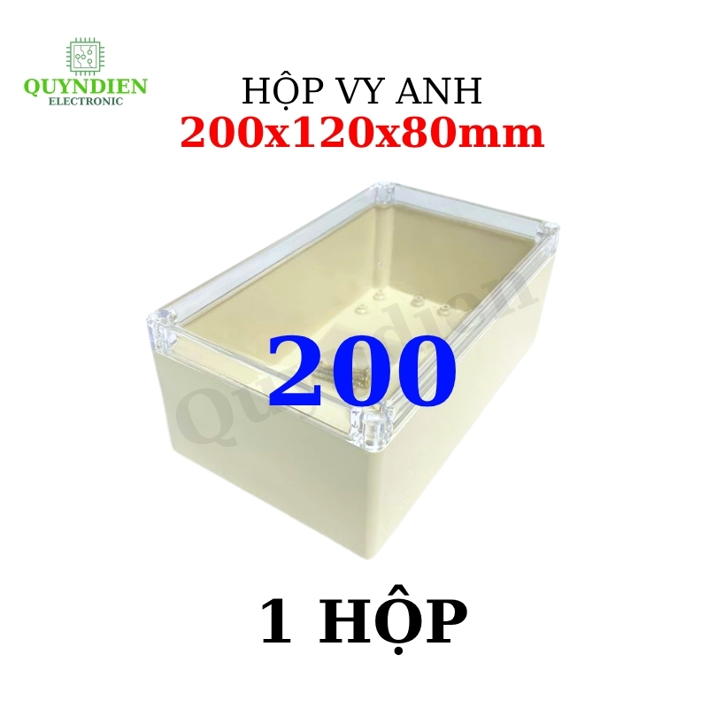 Hộp nhựa ABS điện tử 200x120x80mm màu Trắng nắp Trong Vy Anh