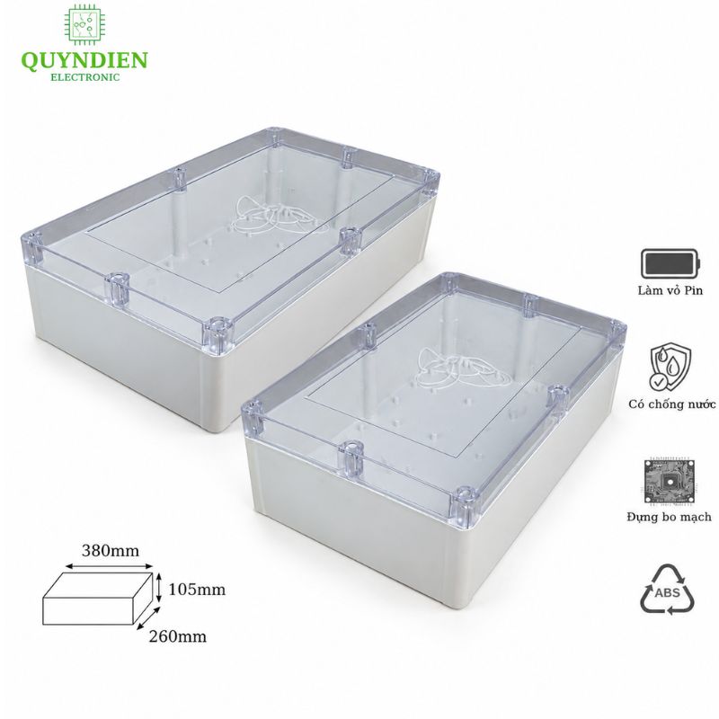 Hộp Nhựa ABS Chống nước WANCHI 380x260x120mm Màu Trắng Nắp Trong