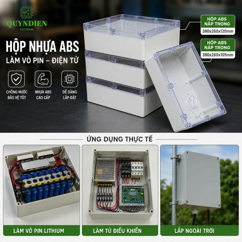 Hộp Nhựa ABS Chống nước WANCHI 380x260x120mm Màu Trắng Nắp Trong