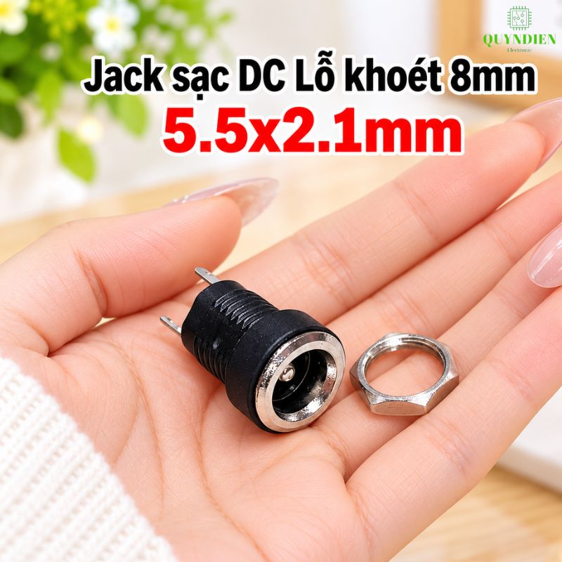 Jack Sạc DC 5.5x2.1mm Có Tán Lỗ Khoét 8mm