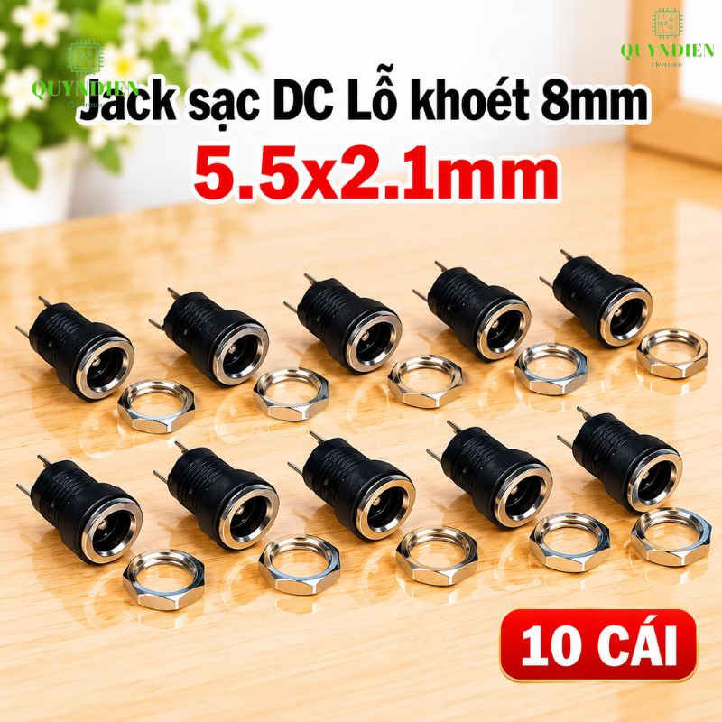 Jack Sạc DC 5.5x2.1mm Có Tán Lỗ Khoét 8mm