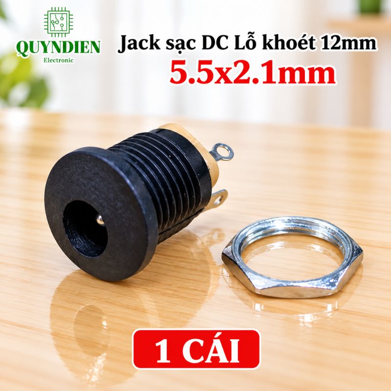 Jack Sạc DC 5.5x2.1mm Có Tán Lỗ Khoét 12mm