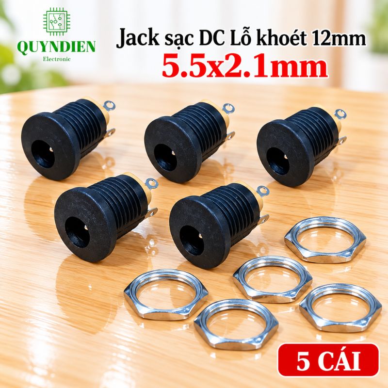 Jack Sạc DC 5.5x2.1mm Có Tán Lỗ Khoét 12mm