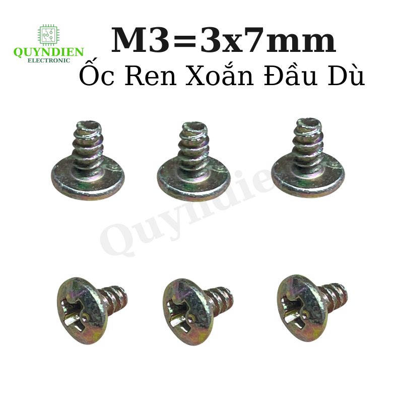 Ốc Vít Ren Xoắn Đầu Dù M3x7mm Vàng - Túi 100 Con=55g