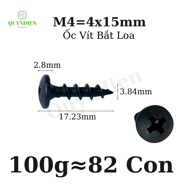 Ốc Vít Nhọn M4x15 Bắt Thùng Loa Ren Thưa Taiwan dài 15mm - Túi 100g