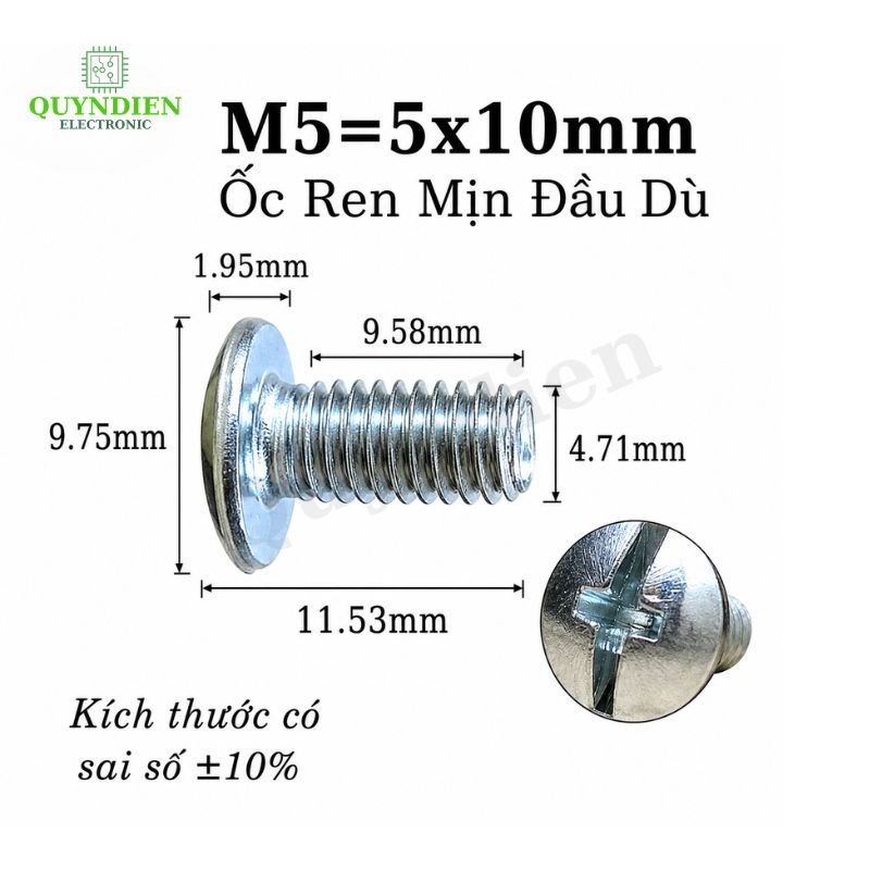 Ốc Vít Đầu Dù Ren Mịn M5=5x10mm Màu Trắng