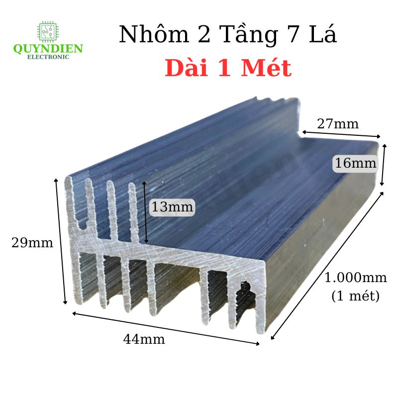 Nhôm tản nhiệt 2 tầng 7 cánh dài 1 mét - 1000x44x29mm