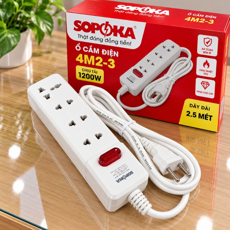 Ổ cắm lõi sứ chống cháy Con tắc 4 cửa 2200W