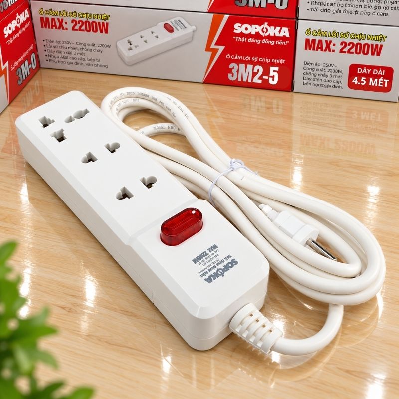 Ổ cắm lõi sứ chống cháy Con tắc 3 cửa 2200W