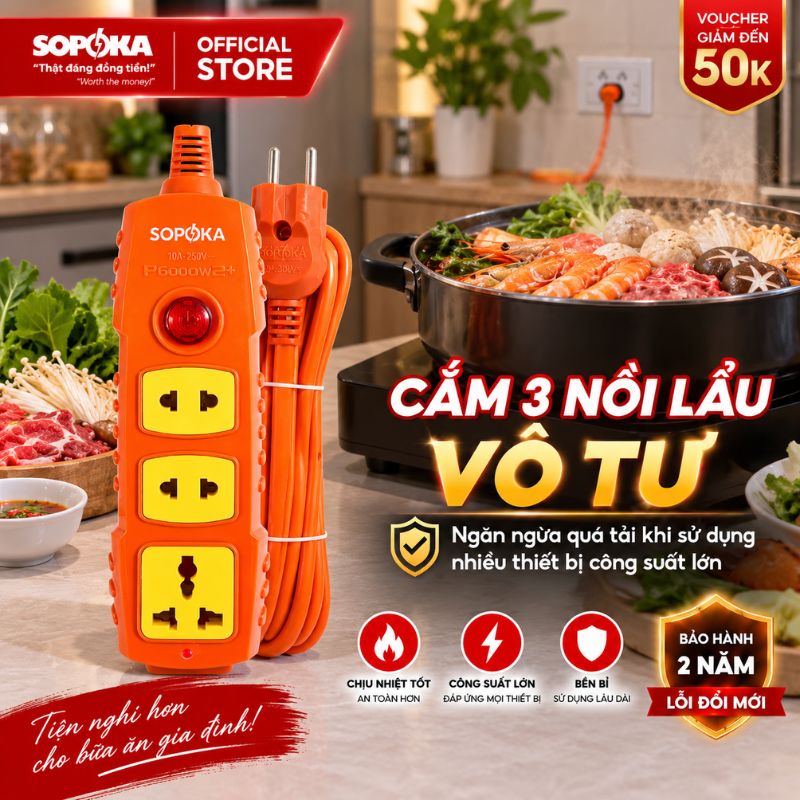Ổ Cắm Nút Nguồn Siêu Tải 3 Lỗ Thẳng 6000W