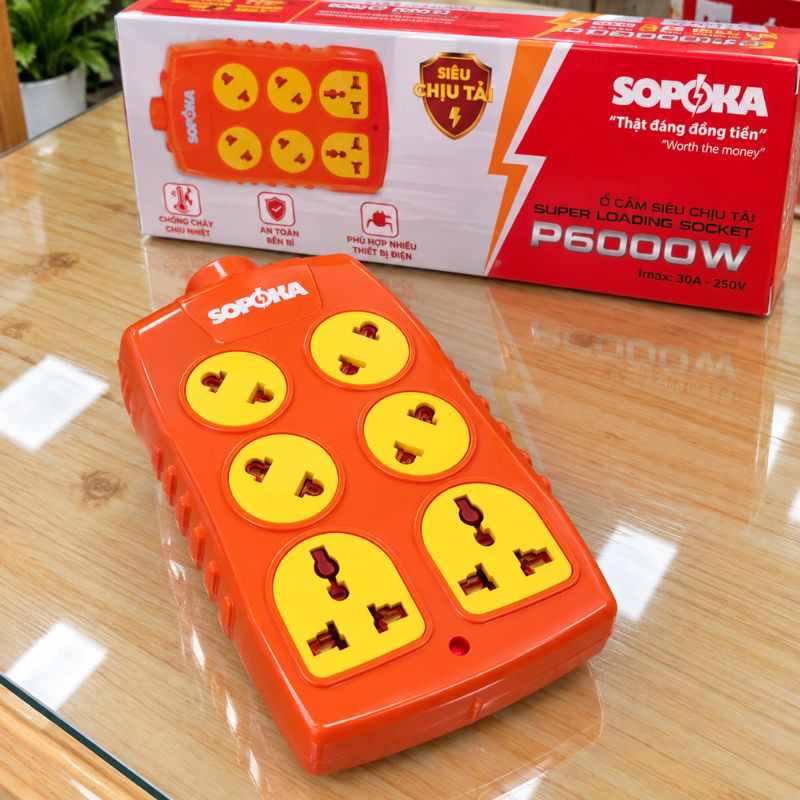 Ổ Cắm Siêu Tải 6 Lỗ Chéo 6000W