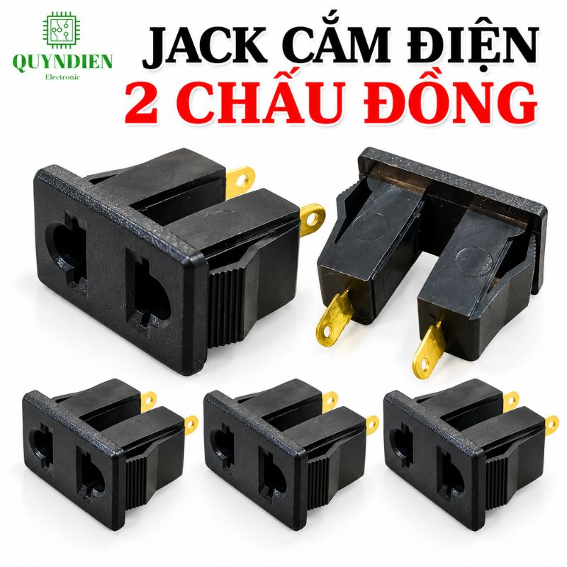 Ổ Jack Cắm AC 2 Lỗ gài Chấu Đồng