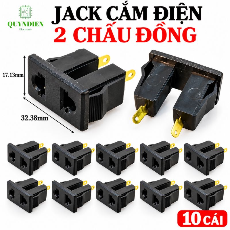 Ổ Jack Cắm AC 2 Lỗ gài Chấu Đồng