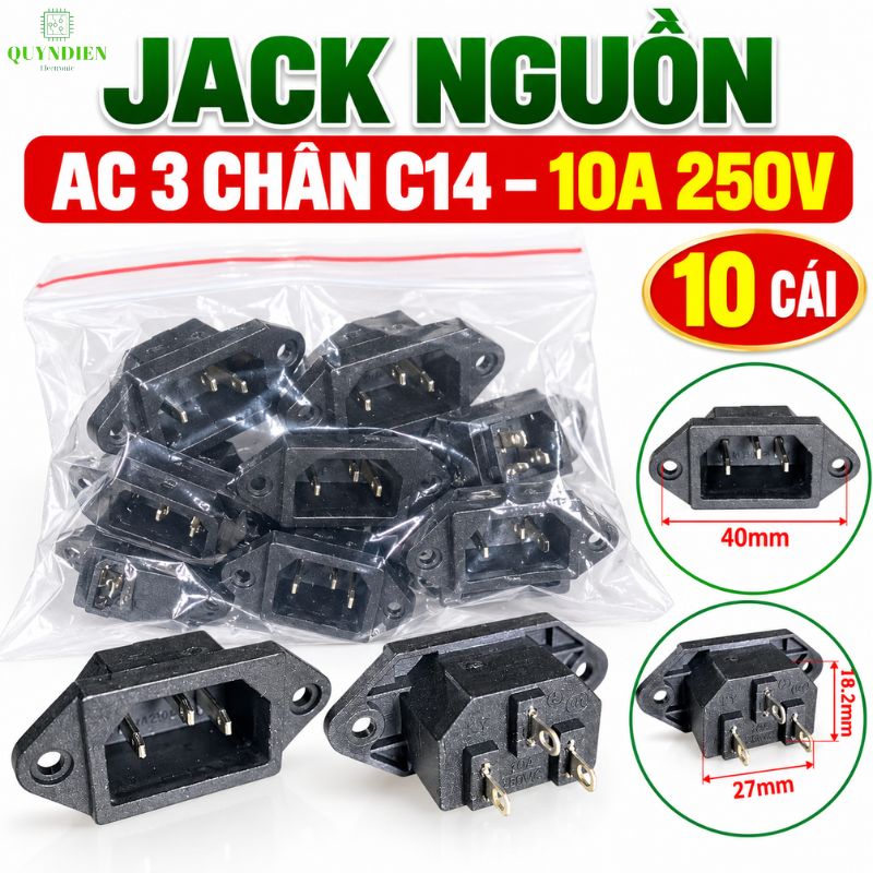 Ổ Jack Nguồn AC 3 Chấu 10A 250V