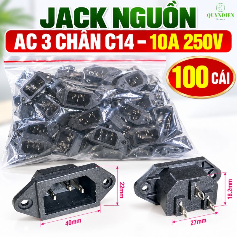 Ổ Jack Nguồn AC 3 Chấu 10A 250V