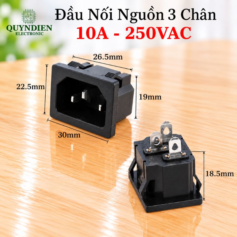 Ổ Jack Nguồn AC 3 Chân 10A 250VAC loại gài