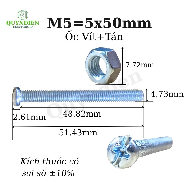 Ốc vít kèm tán M5x50mm túi 100 con