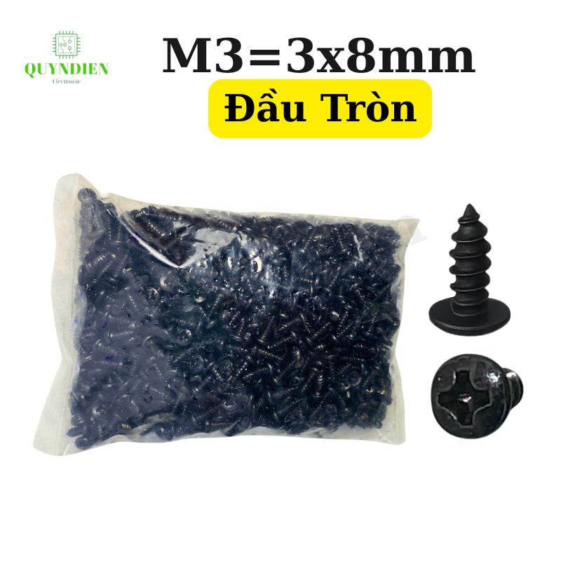 Ốc Vít Nhọn Đầu Tròn M3x8mm - Túi 1000 Con