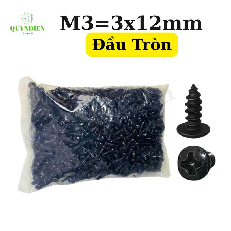 Ốc Vít Nhọn Đầu Tròn M3x12mm - Túi 1000 Con