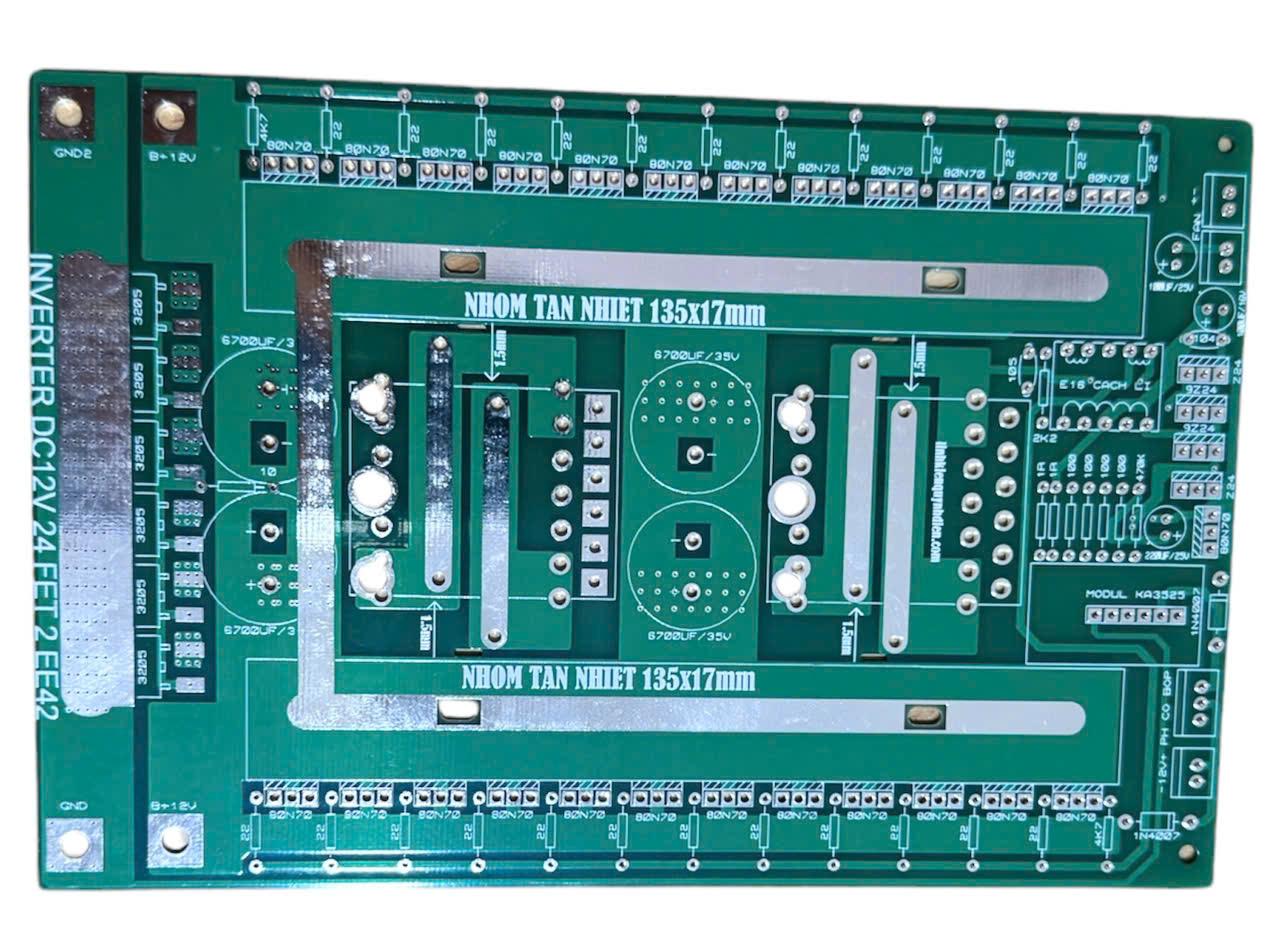PCB nguồn 24 fet nhỏ 2 biến áp máy hàn EE43. Mạch Kích INVERTER 12V DC ra AC phíp FR4 + Kèm Dao Động