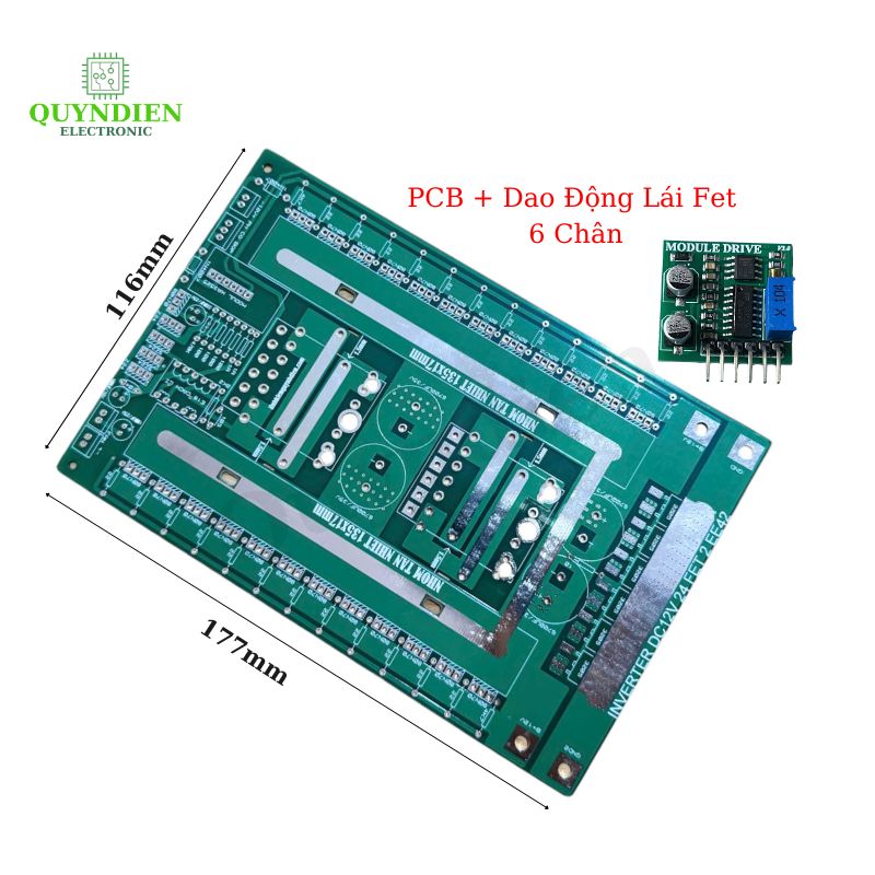 PCB Nguồn 24Fet Nhỏ 2 Biến Áp Máy Hàn EE43 Kích Inverter 12V DC Ra AC Phíp FR4 + Kèm Dao Động