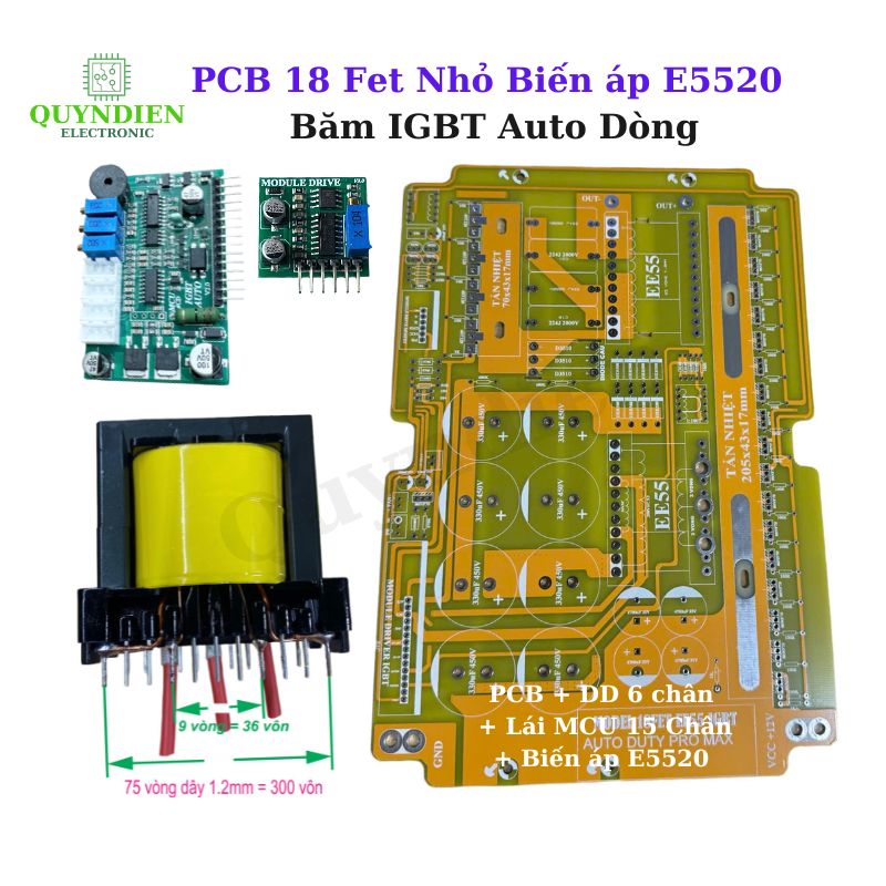 PCB Nguồn Mạch 18Fet IGBT Auto Nguồn Nước + Boar Dao Động + Module Lái IGBT + Biến Áp E5520 Đứng